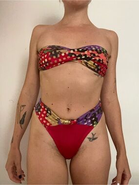Pierre Cardin Red Bandeau Bikini with Multicolor Pattern
